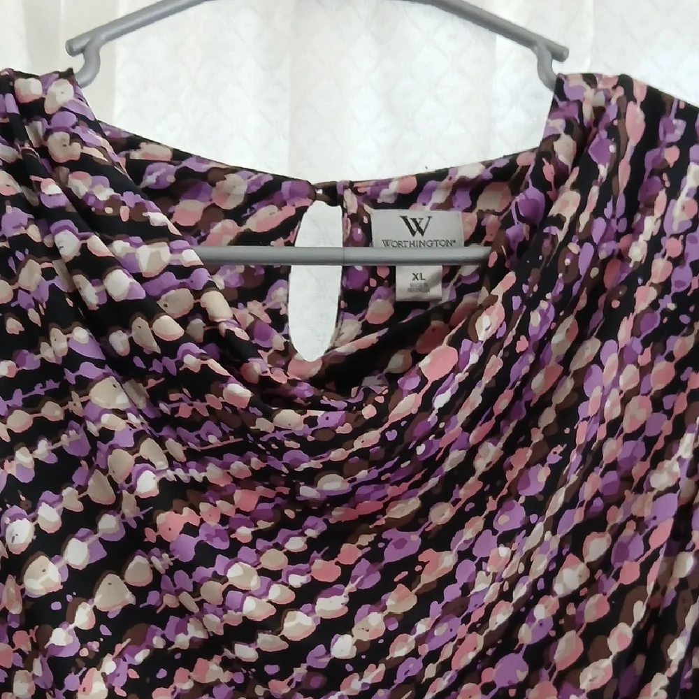 Worthington Purple and Blush Dot Cowl-Neck Blouse - Picture 3 of 8